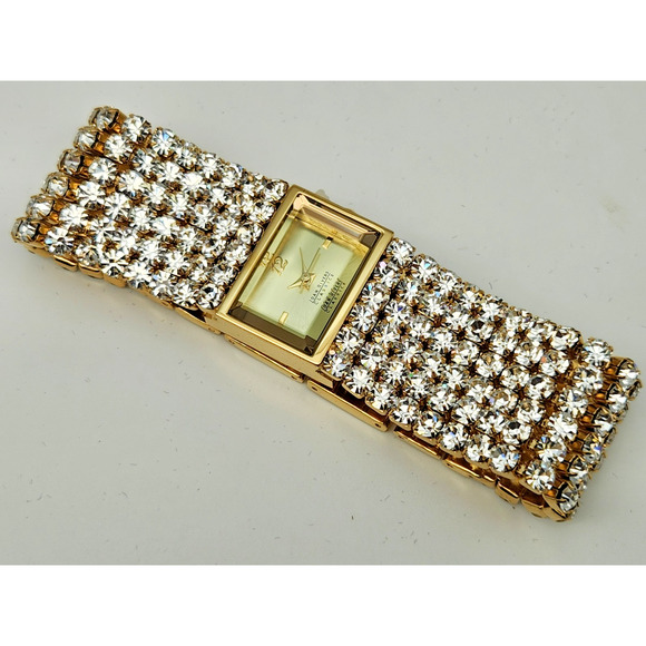 Vtg Joan River Gold tone Classic Crystal Women’s Wristwatch Japan HTF NOS - Picture 1 of 16